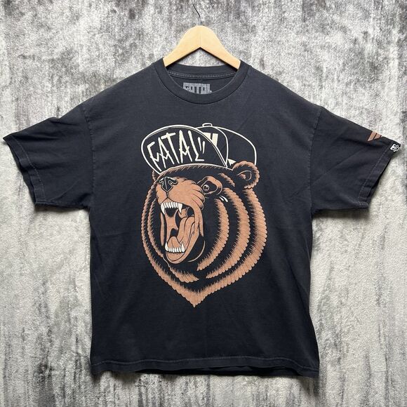 Vintage Y2K FATAL Clothing Graphic T Shirt XL Bear Tattoo Back Spell Out - Picture 1 of 6